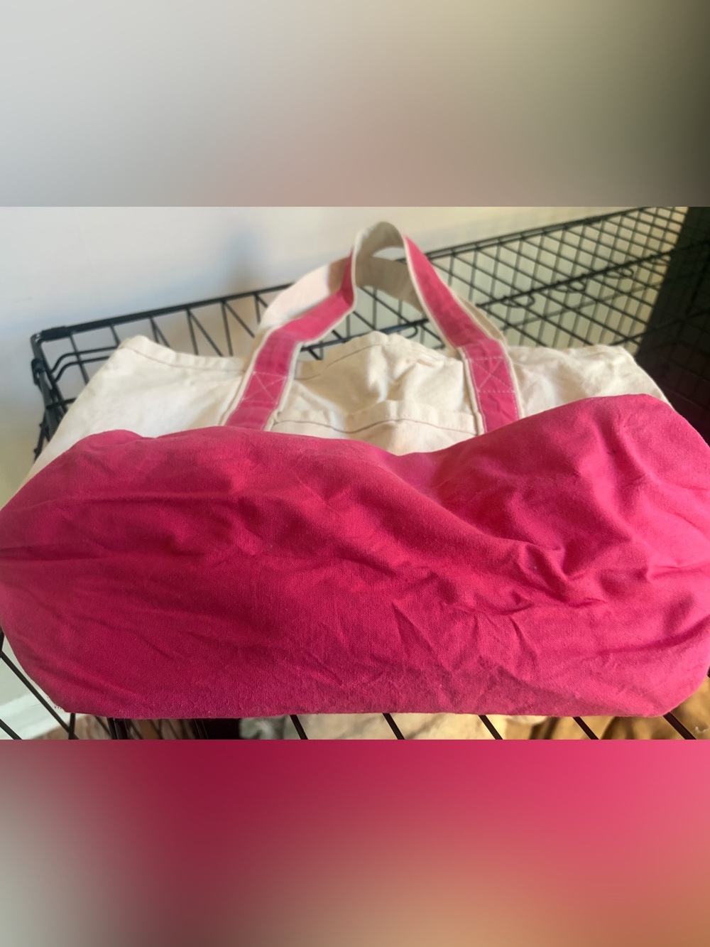 The Black Dog Cream Canvas Tote with Pink Trim and Black Dog Motif - Picture 5 of 6